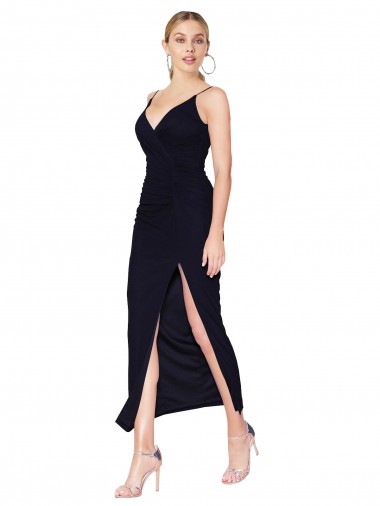 Mermaid High Neck Soft Chiffon Knee Length Dark Navy Formal Evening Gown / Prom Dress / Bridesmaid Dress Barrie