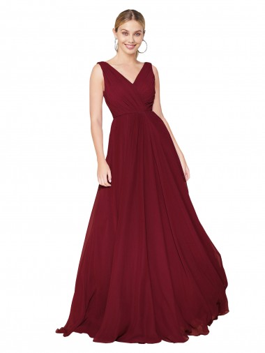 A-Line High Neck Soft Chiffon Long Burgundy Formal Dress / Bridesmaid Dress Barrie