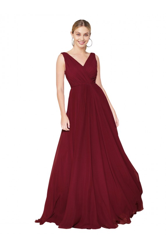 A-Line High Neck Soft Chiffon Long Burgundy Formal Dress / Bridesmaid Dress Barrie