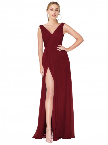 A-Line High Neck Soft Chiffon Long Burgundy Black Tie Evening Gown / Prom Dress / Bridesmaid Dress Barrie