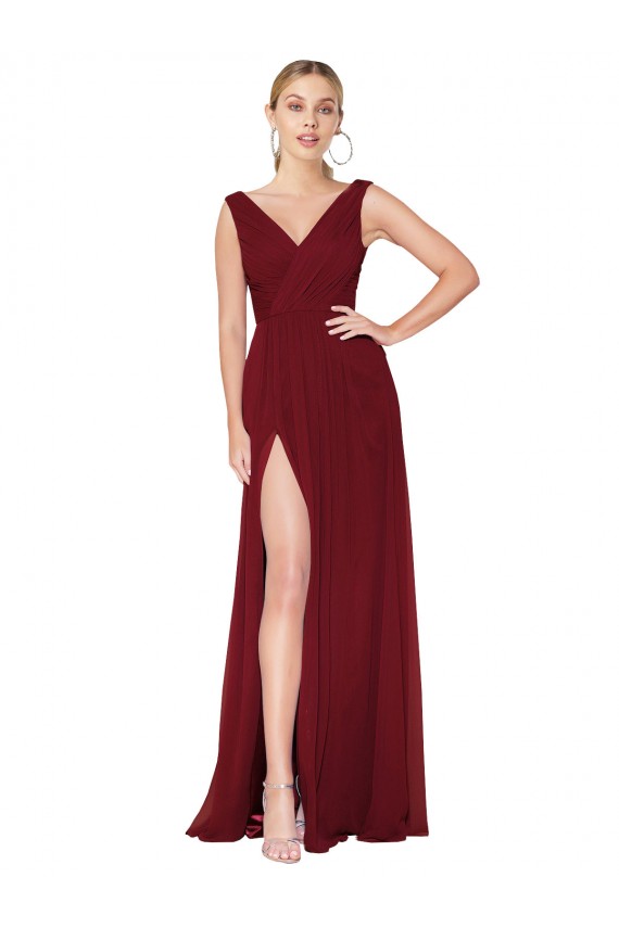 A-Line High Neck Soft Chiffon Long Burgundy Black Tie Evening Gown / Prom Dress / Bridesmaid Dress Barrie