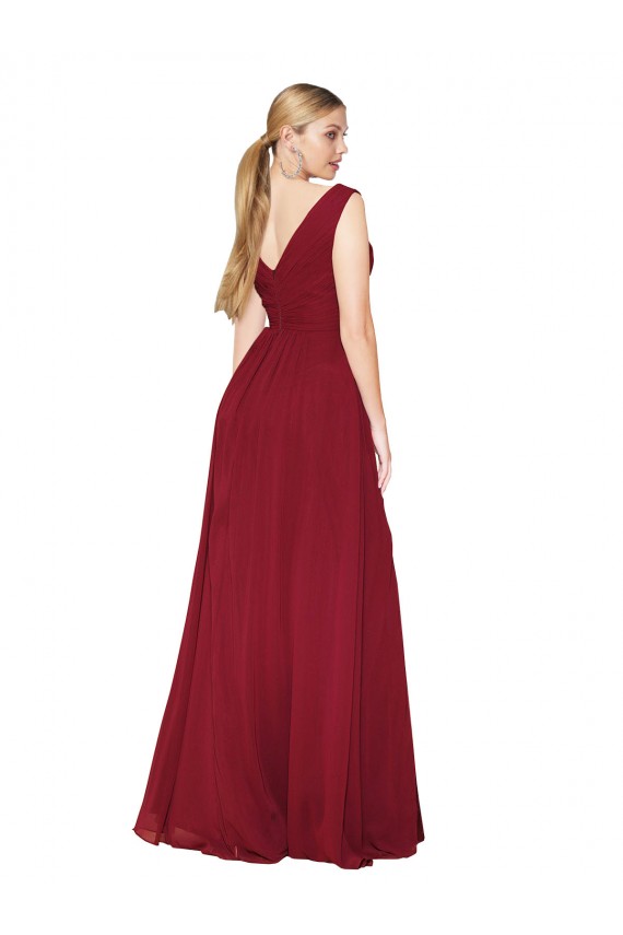 A-Line High Neck Soft Chiffon Long Burgundy Black Tie Evening Gown / Prom Dress / Bridesmaid Dress Barrie