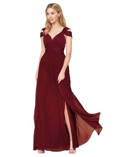 A-Line High Neck Soft Chiffon Long Burgundy Formal Evening Gown / Prom Dress / Bridesmaid Dress Barrie