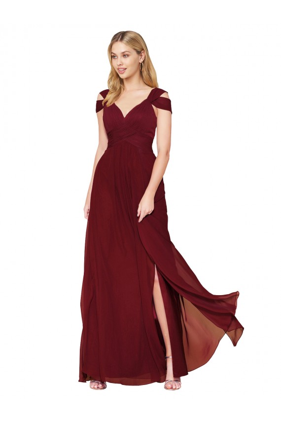 A-Line High Neck Soft Chiffon Long Burgundy Formal Evening Gown / Prom Dress / Bridesmaid Dress Barrie