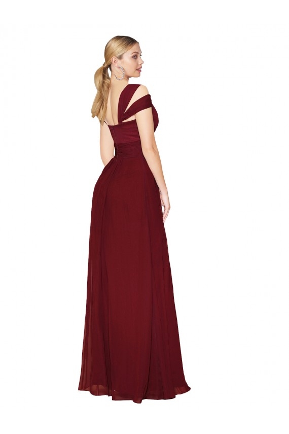 A-Line High Neck Soft Chiffon Long Burgundy Formal Evening Gown / Prom Dress / Bridesmaid Dress Barrie