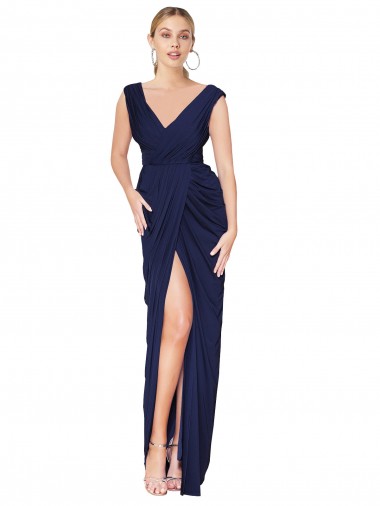 Mermaid High Neck Soft Chiffon Long Dark Navy Formal Evening Gown / Prom Dress / Bridesmaid Dress Barrie