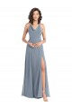 A-Line Cowl Neck Soft Chiffon Long Dusty Blue Bridesmaid Dress Barrie