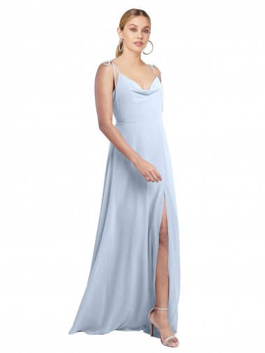 A-Line Cowl Neck Chiffon Long Light Sky Blue Bridesmaid Dress / Evening Gowns Barrie