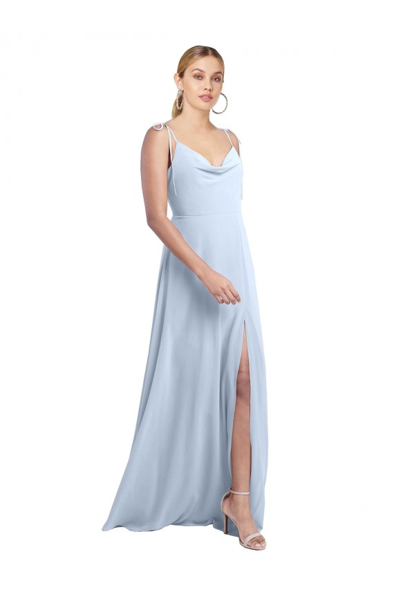 A-Line Cowl Neck Chiffon Long Light Sky Blue Bridesmaid Dress / Evening Gowns Barrie