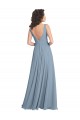 A-Line V-Neck Soft Chiffon Long Dusty Blue Bridesmaid Dress Barrie