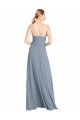 A-Line V-Neck Soft Chiffon Long Dusty Blue Bridesmaid Gowns Barrie