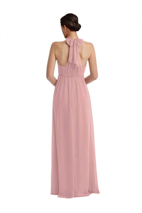 A-Line Halter Neck Soft Chiffon Long Dusty Pink Semi Formal Evening Dress / Bridesmaid Dress Barrie