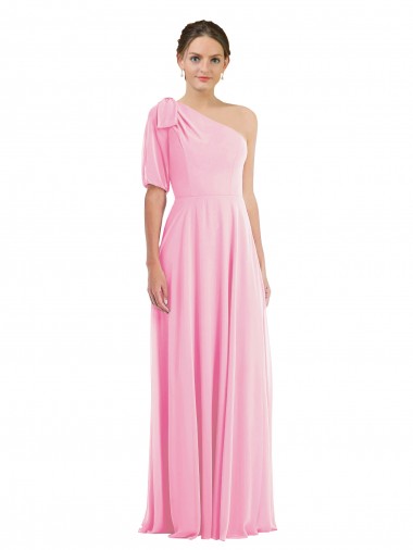Trumpet One Shoulder Soft Chiffon Long Barely Pink Semi Formal Evening Dress / Bridesmaid Dress Barrie
