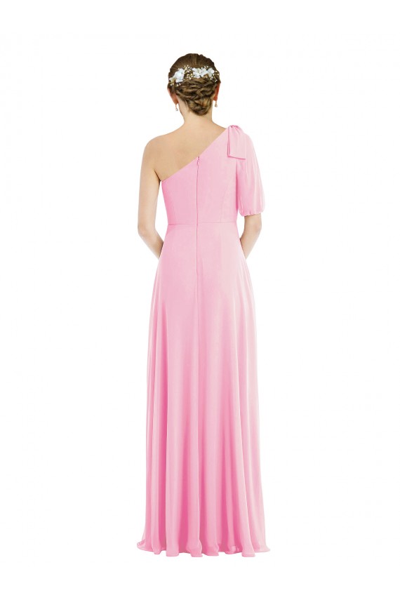 Trumpet One Shoulder Soft Chiffon Long Barely Pink Semi Formal Evening Dress / Bridesmaid Dress Barrie