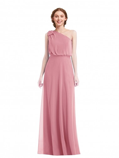 A-Line One Shoulder Soft Chiffon Long Skin Pink Semi Formal Evening Dress / Bridesmaid Dress Barrie