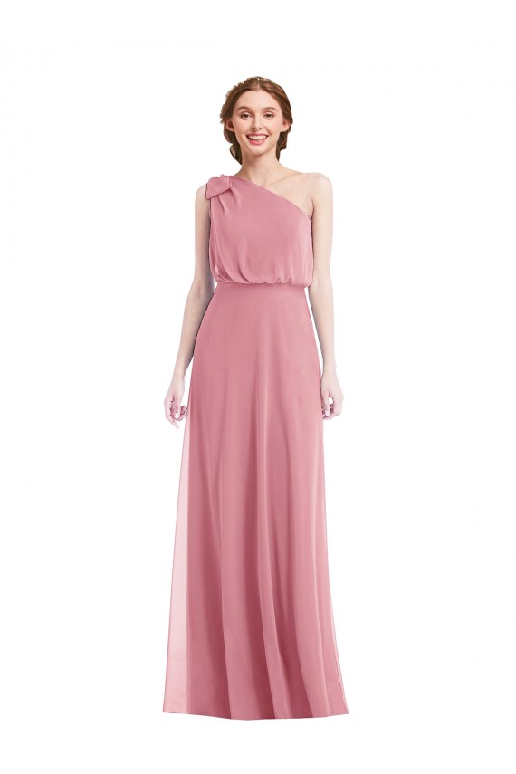 A-Line One Shoulder Soft Chiffon Long Skin Pink Semi Formal Evening Dress / Bridesmaid Dress Barrie