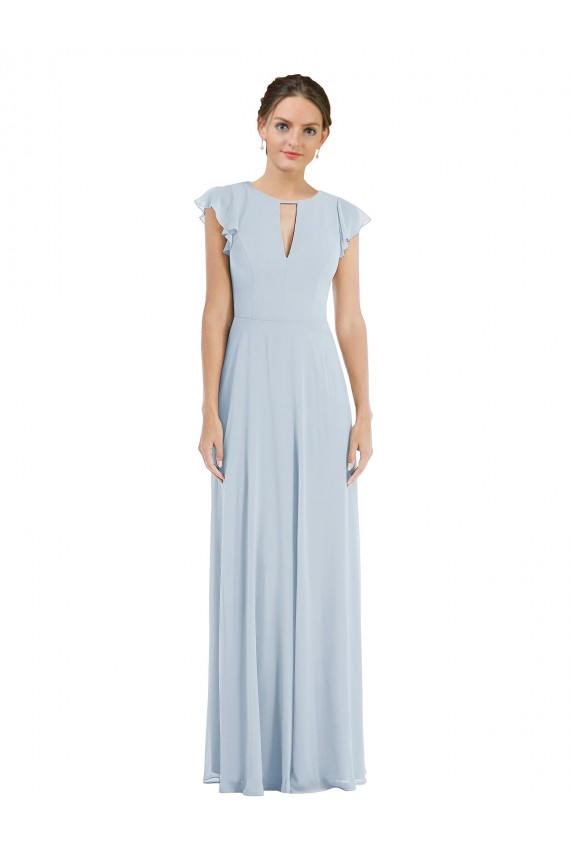 A-Line Bateau Neck Soft Chiffon Long Sea Glass Formal Evening Gown / Bridesmaid Dress Barrie