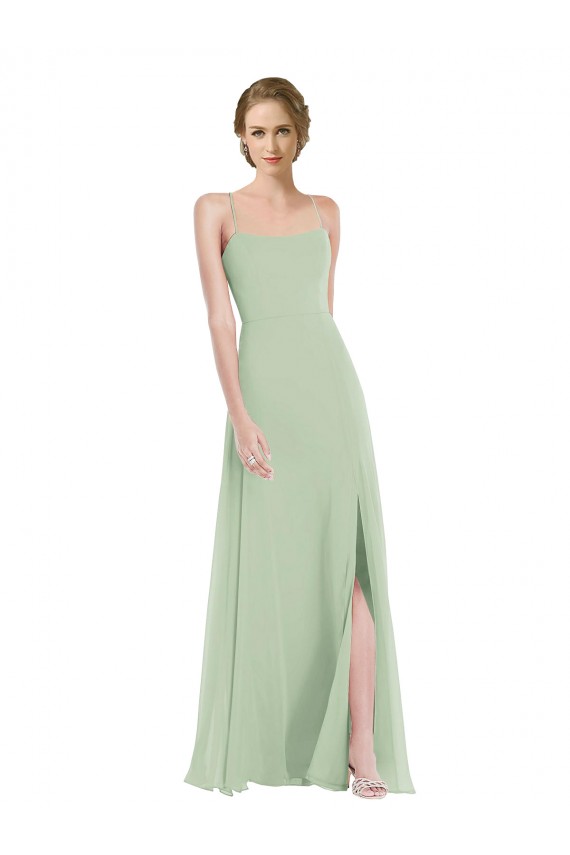 A-Line Scoop Neck Soft Chiffon Long Sage Semi Formal Evening Dress / Bridesmaid Dress Barrie
