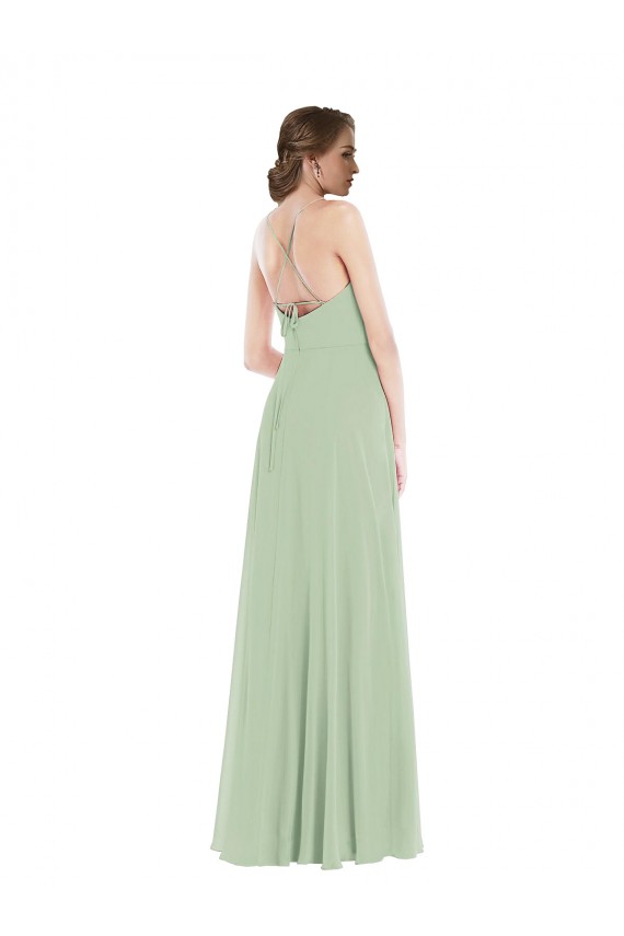 A-Line Scoop Neck Soft Chiffon Long Sage Semi Formal Evening Dress / Bridesmaid Dress Barrie