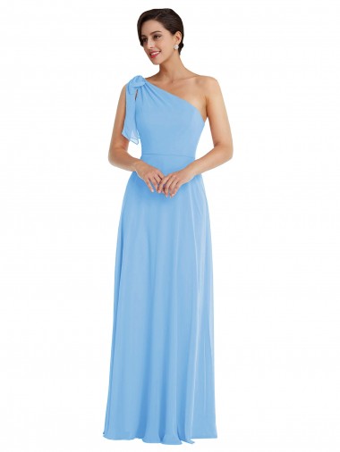 Trumpet One Shoulder Soft Chiffon Long Periwinkle Semi Formal Evening Dress / Bridesmaid Dress Barrie