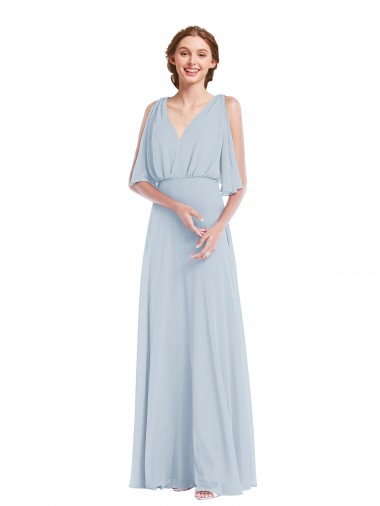 A-Line V-Neck Soft Chiffon Long Sea Glass Evening Gown / Bridesmaid Dress Barrie