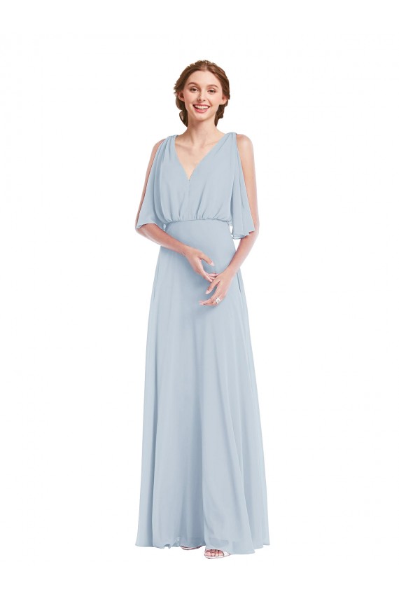 A-Line V-Neck Soft Chiffon Long Sea Glass Evening Gown / Bridesmaid Dress Barrie