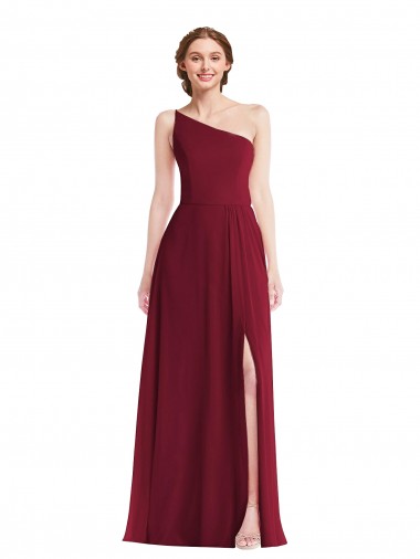 A-Line One Shoulder Soft Chiffon Long Burgundy Semi Formal Evening Dress / Bridesmaid Dress Barrie