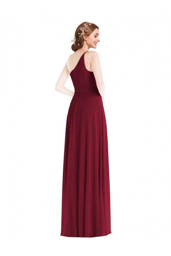 A-Line One Shoulder Soft Chiffon Long Burgundy Semi Formal Evening Dress / Bridesmaid Dress Barrie