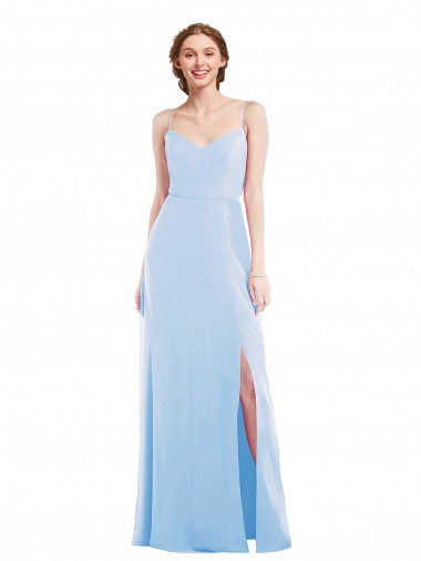 A-Line V-Neck Soft Chiffon Long Light Sky Blue Formal Evening Gown / Bridesmaid Dress Barrie