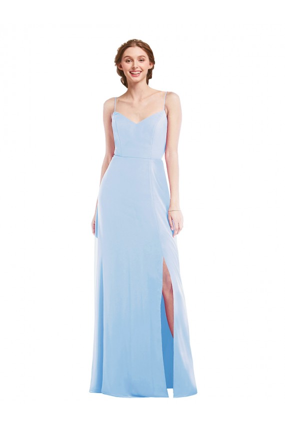 A-Line V-Neck Soft Chiffon Long Light Sky Blue Formal Evening Gown / Bridesmaid Dress Barrie