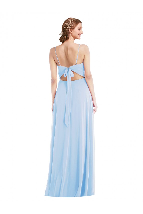 A-Line V-Neck Soft Chiffon Long Light Sky Blue Formal Evening Gown / Bridesmaid Dress Barrie