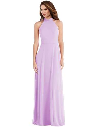 A-Line Halter Neck Soft Chiffon Long Lilac Semi Formal Evening Dress / Bridesmaid Dress Barrie