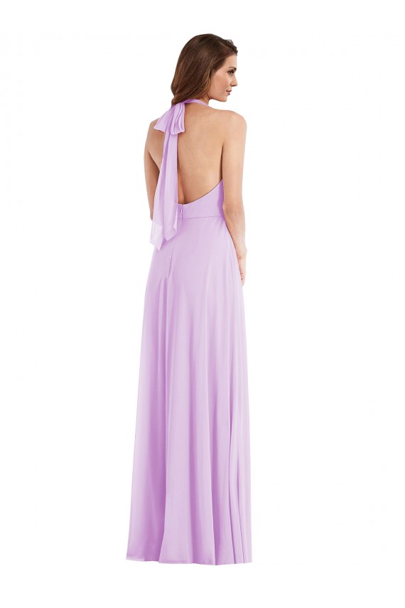A-Line Halter Neck Soft Chiffon Long Lilac Semi Formal Evening Dress / Bridesmaid Dress Barrie
