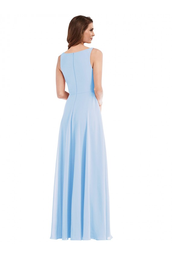 A-Line V-Neck Soft Chiffon Long Light Sky Blue Semi Formal Evening Dress / Bridesmaid Dress Barrie