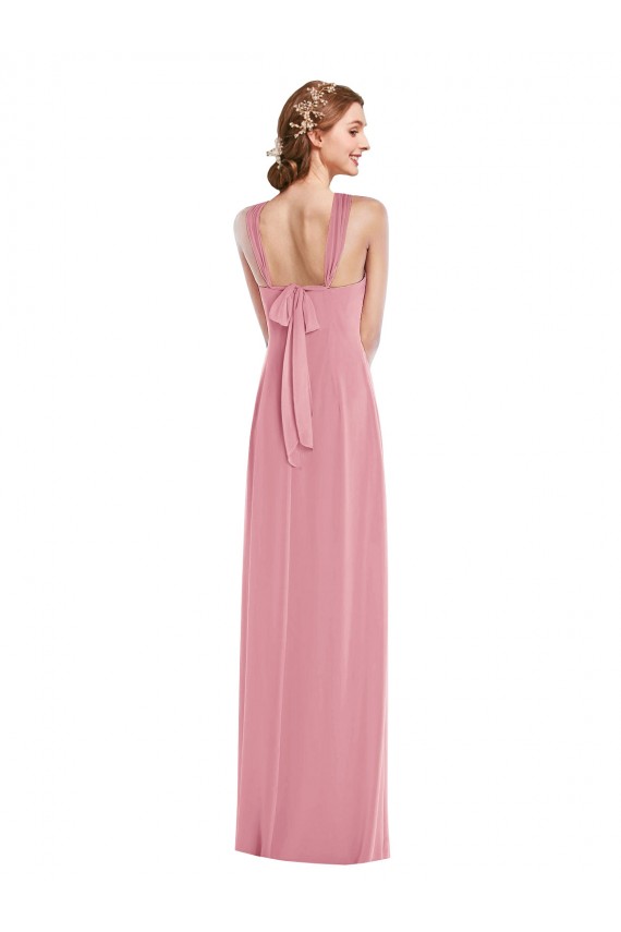 A-Line Halter Neck Soft Chiffon Long Skin Pink Semi Formal Evening Dress / Bridesmaid Dress Barrie