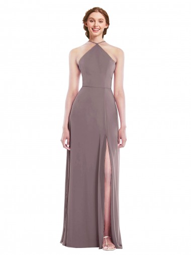 A-Line Halter Neck Soft Chiffon Long Dusty Rose Formal Evening Gown / Bridesmaid Dress Barrie