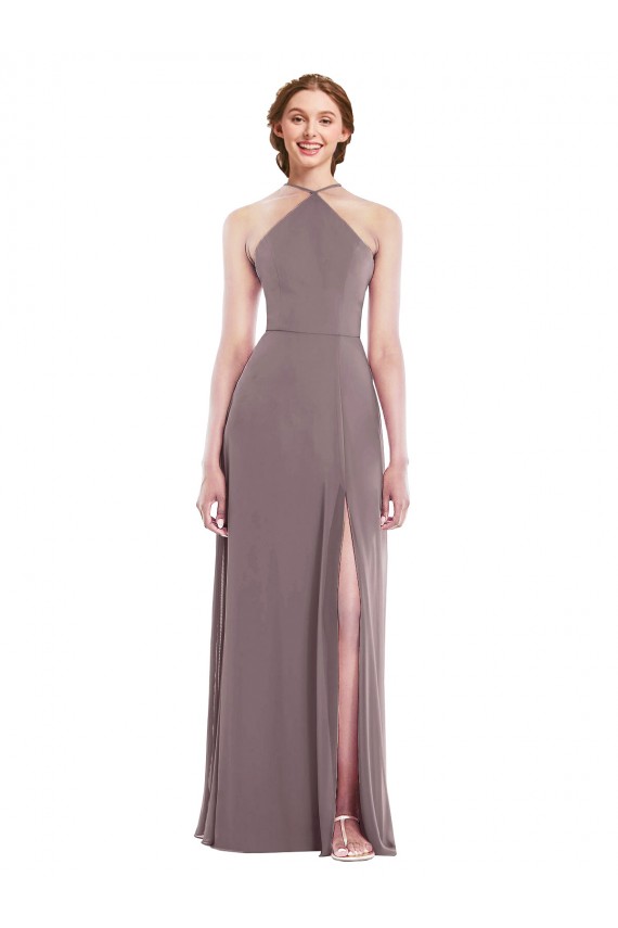 A-Line Halter Neck Soft Chiffon Long Dusty Rose Formal Evening Gown / Bridesmaid Dress Barrie