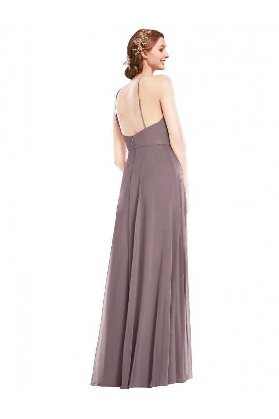 A-Line Halter Neck Soft Chiffon Long Dusty Rose Formal Evening Gown / Bridesmaid Dress Barrie