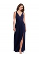 A-Line V-Neck Soft Chiffon Long Dark Navy Black Tie Evening Gown / Bridesmaid Dress Barrie