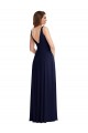 A-Line V-Neck Soft Chiffon Long Dark Navy Black Tie Evening Gown / Bridesmaid Dress Barrie
