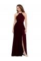 A-Line Halter Neck Soft Chiffon Long Burgundy Gold Semi Formal Evening Dress / Bridesmaid Dress Barrie