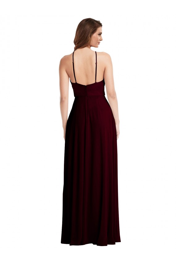 A-Line Halter Neck Soft Chiffon Long Burgundy Gold Semi Formal Evening Dress / Bridesmaid Dress Barrie