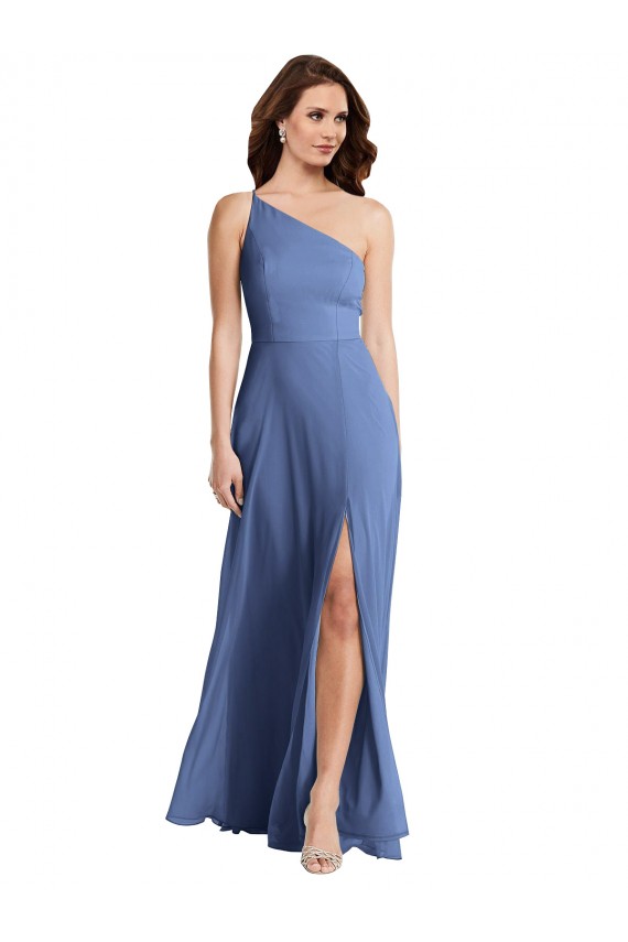 A-Line One Shoulder Soft Chiffon Long Windsor Blue Formal Evening Gown / Bridesmaid Dress Barrie