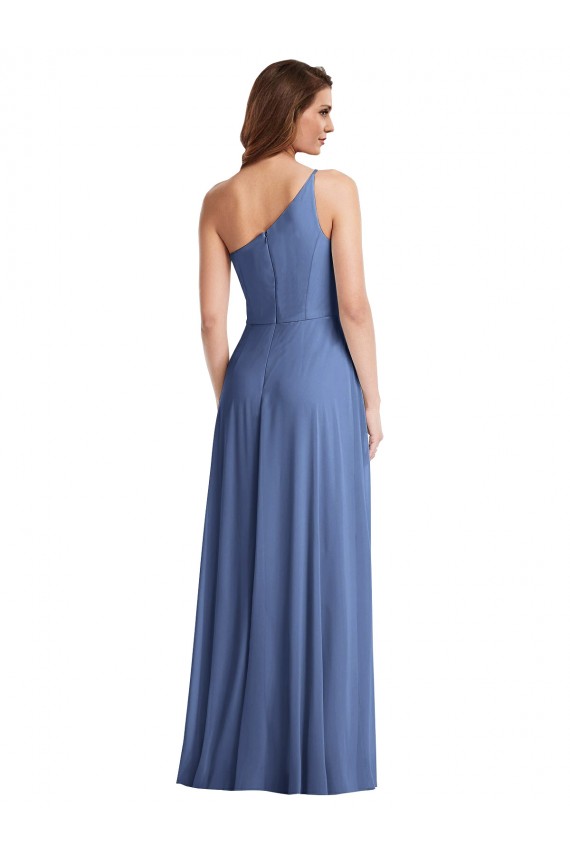 A-Line One Shoulder Soft Chiffon Long Windsor Blue Formal Evening Gown / Bridesmaid Dress Barrie