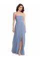 A-Line Strapless Soft Chiffon Long Dusty Blue Semi Formal Evening Dress / Bridesmaid Dress Barrie