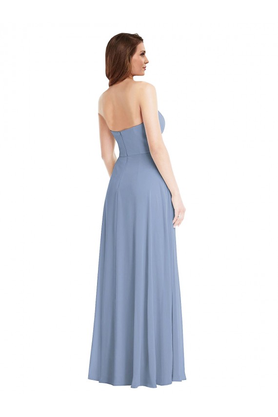 A-Line Strapless Soft Chiffon Long Dusty Blue Semi Formal Evening Dress / Bridesmaid Dress Barrie