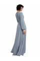 A-Line V-Neck Soft Chiffon Long Dusty Blue Bridesmaid Dress / Formal Dress Barrie