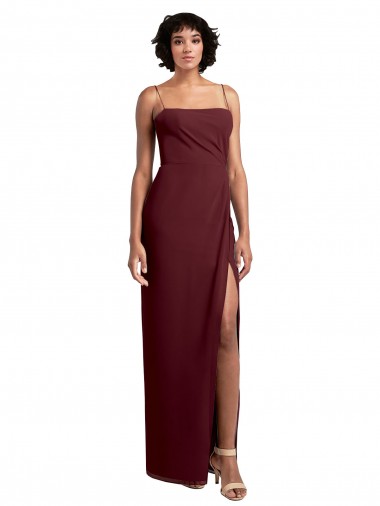 A-Line Square Neck Soft Chiffon Long Burgundy Gold Evening Dress / Bridesmaid Dress Barrie