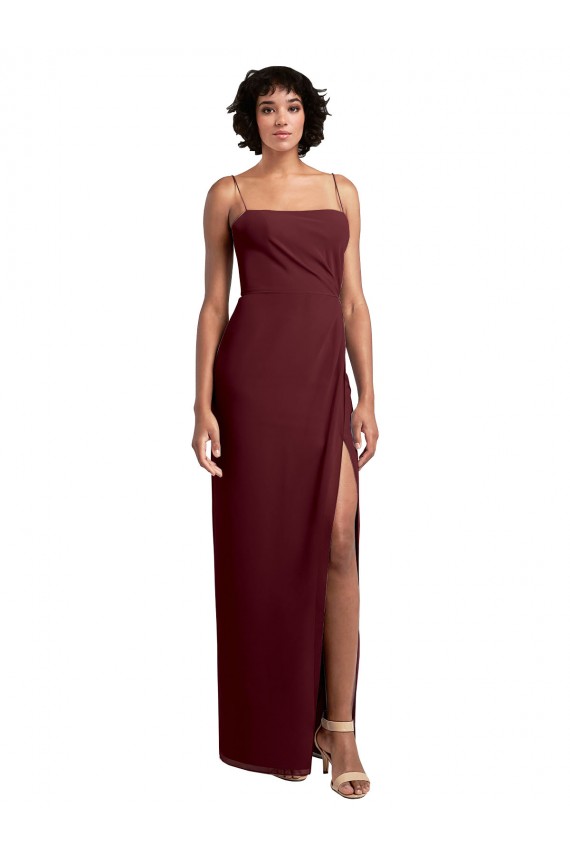 A-Line Square Neck Soft Chiffon Long Burgundy Gold Evening Dress / Bridesmaid Dress Barrie