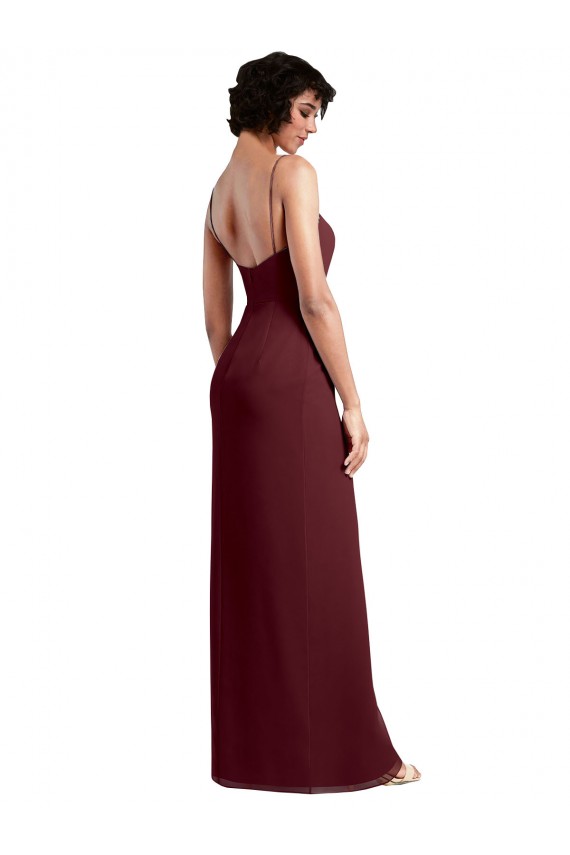 A-Line Square Neck Soft Chiffon Long Burgundy Gold Evening Dress / Bridesmaid Dress Barrie